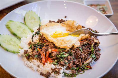 An amazing recipe for the traditional thai dish, pad gra prao (also often spelled pad ka prow): Khao San Road (Charlotte St.) - blogTO - Toronto