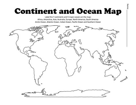 Continent And Ocean Map Worksheet Blank Continents And Oceans Map