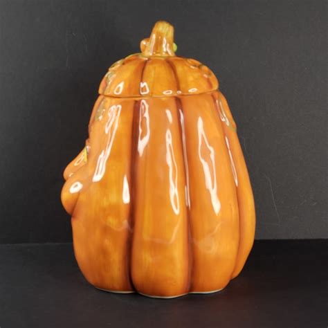 Vintage Anthropomorphic Happy Pumpkin Face Ceramic Cookie Jar Etsy
