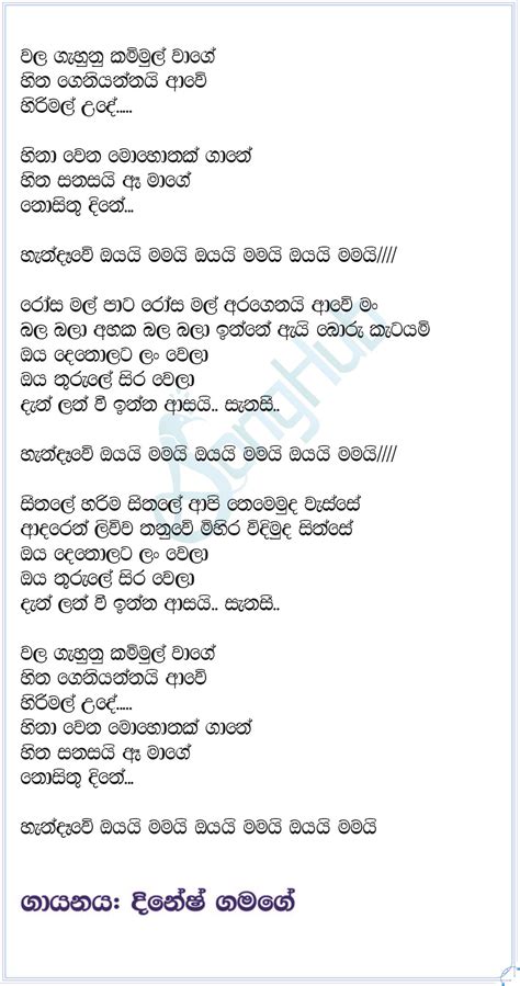 Handawe Oyai Mamai Coke Red Song Sinhala Lyrics