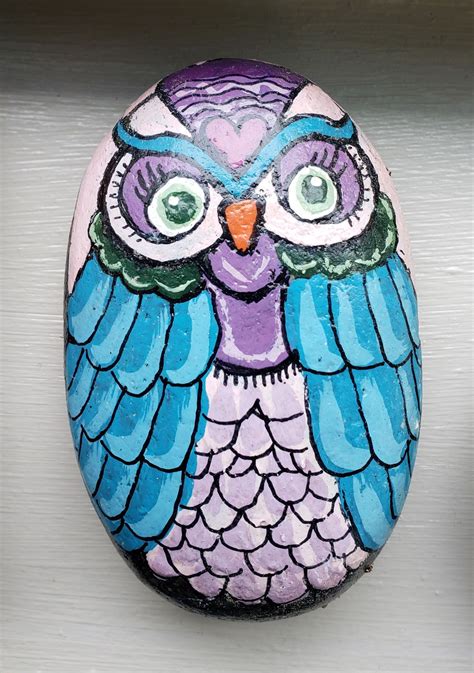 Owl Hand Painted Rock Etsy Rock Painting Patterns Painted Rocks