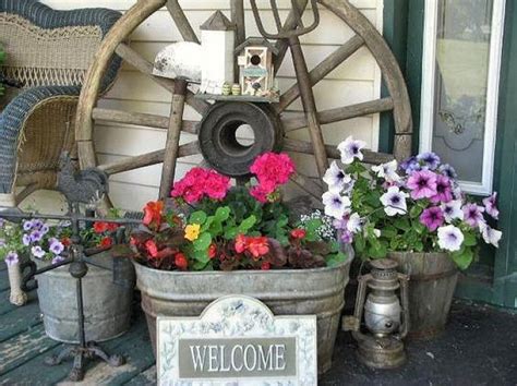 Porch Display With Old Wagon Wheel Home Decor