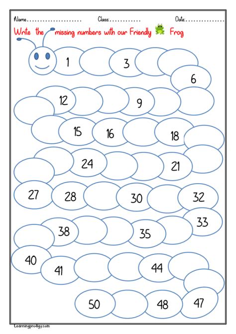 10 Missing Numbers 1 50 Worksheets For Kindergarten Coo Worksheets