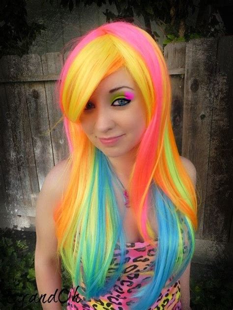 Crazy Bright Rainbow Long Hair Orange Pink Blue Yellow Cool Hair