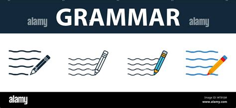 Grammar Icon Set Four Elements In Diferent Styles From School Icons