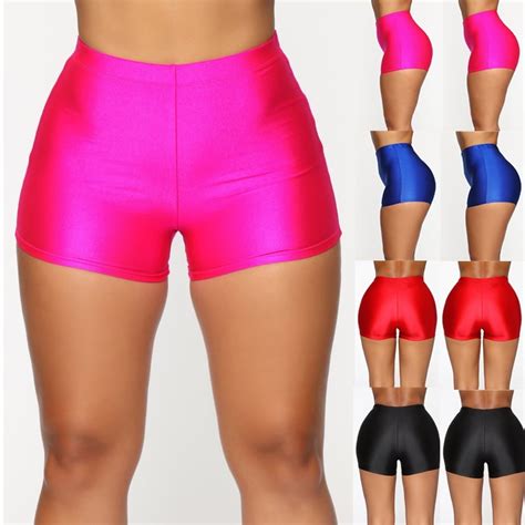 Womens Fitness Jogger Bike Shorts Soft Stretch High Waist Shorts Cotton Spandex Workout Solid