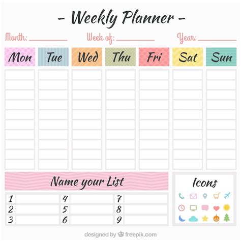 Premium Vector Colored Weekly Schedule