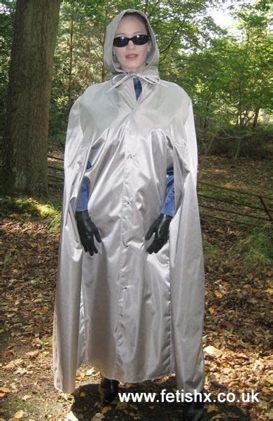 Silver Rubberized Satin Cape Hooded Gloved And Booted Well Prepared
