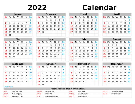 14 Calendar 2022 With Holidays Printable Pics All In Here Download Free Printable Yearly