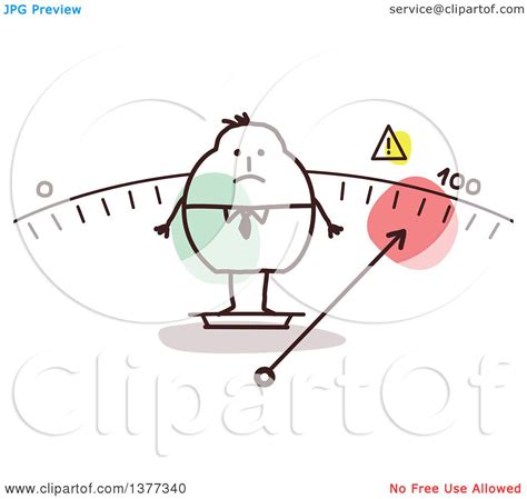 Clipart Of A Fat Stick Man Standing On A Scale Royalty Free Vector