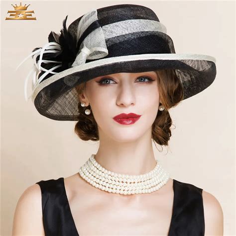 Summer Black And White Elegant Linen Fedora Hats Lady Fashion Fedoras Hat Women Floppy Wide Brim