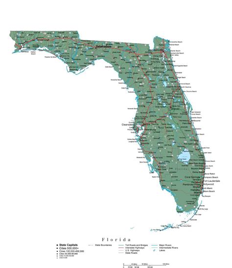 Florida Illustrator Vector Map With Cities Roads And Photoshop Terrain