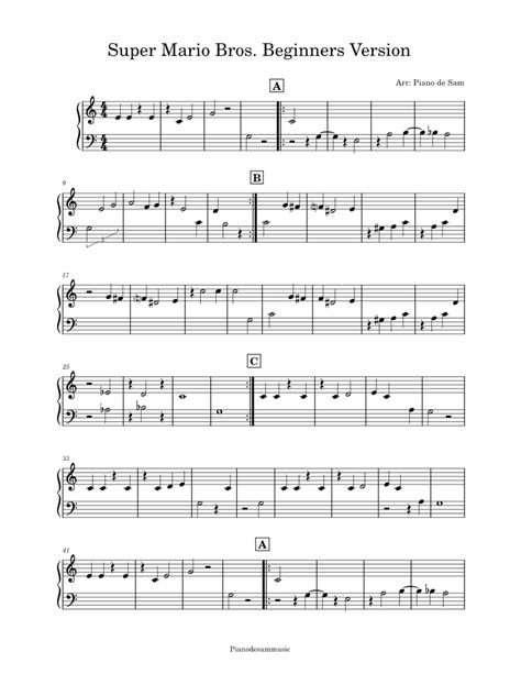 Super Mario Bros Easy Piano Sheet Music For Piano Solo