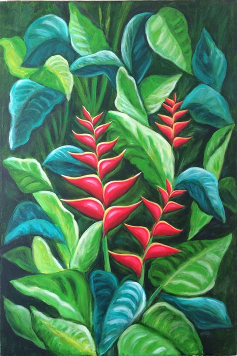 Flowers Tropical Plants Original Painting Unique T Fine Art