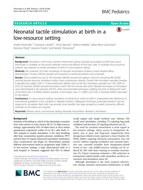 Pdf Neonatal Tactile Stimulation At Birth In A Low Resource Setting