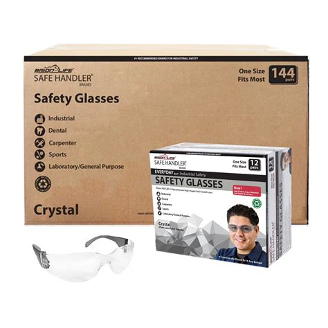 Safe Handler Crystal Clear Lens Black Temple Safety Glasses For Men Women Pack Of 144