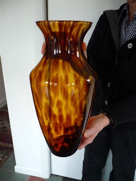 Giant Tortoise Shell Empoli Art Glass Flower Vase Made Italy Murano I…