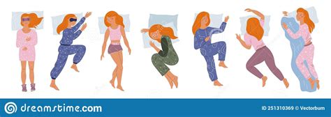 Girl Sleep Positions Sleeping Woman In Pajamas Different Poses Pretty Lady Dreams Pillows