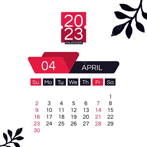 2023 April Calendar Floral Silhouette Black 2023 Calendar Flowers