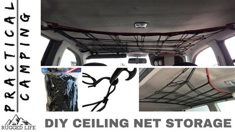 This car ceiling storage net will hold the contents of your car securely in place as you drive! DIY CEILING CARGO NET CAR STORAGE - Practical camping ...