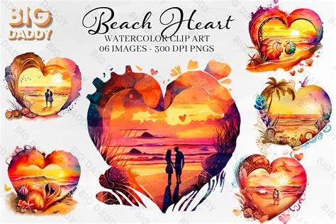 Beach Heart Watercolor Clipart Bundle Graphic By Big Daddy · Creative