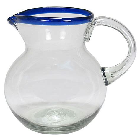 Blue Rimmed Hand Blown Mexican Glass Pitcher Mexican Glassware Mexican Glass Hand Blown Glass