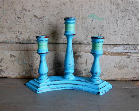 Triple Candle Holder Turquoise And Mint By Turquoiserollerset