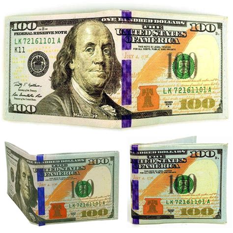 1 Pc Bifold Money Print Wallet Benjamin Franklin 100 Hundred Dollar Bi