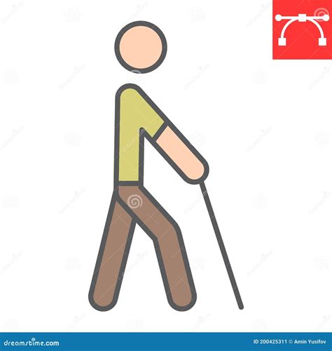 Blind Man With Walking Stick Color Line Icon Disability And Blindness