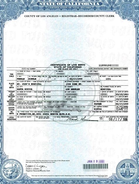 Click On Photo To See Full Image A Ca Birth Certificate Certified By