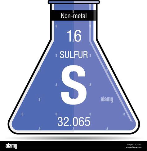 Símbolo De Azufre En Matraz Químico Elemento Número 16 De La Tabla