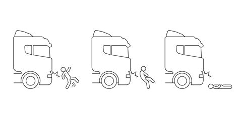 Car Truck Crash With People Pedestrian Accident Of Transport Line Art
