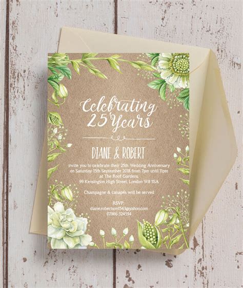 Rustic Greenery 25th Silver Wedding Anniversary Invitation From £100