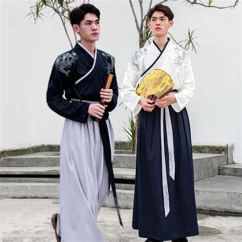 Sinicism Store Hanfu Men Chinese National Costume 2019 Mens Embroidery Two Piece Suit Tang