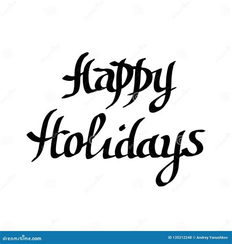 Vector Happy Holidays Handwriting Calligraphy Black And White Engraved