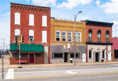 Main Street Small Town Buildings And Commercial Business Storefronts