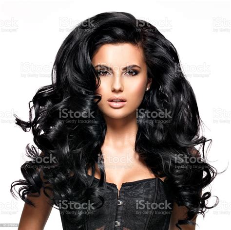 Beautiful Brunette Woman With Long Black Hair Stock Photo Download