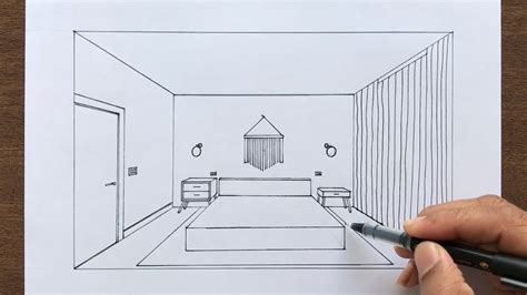 One Point Perspective Bed Drawing Drawing Room Perspective Bed Point