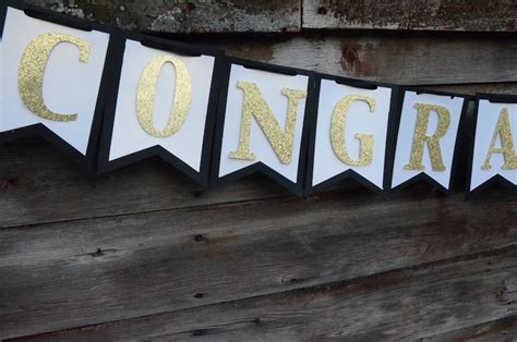 Congratulations Banner Black White And Gold Banner Etsy