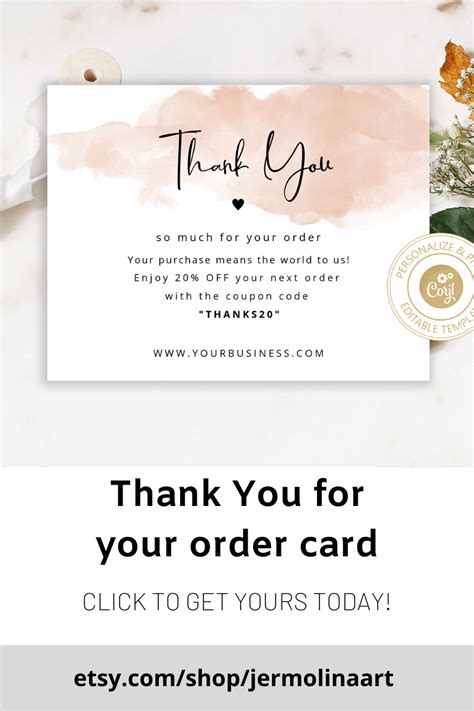 Personalize 3000+ thank you cards and thank you notes instantly online with your photo, text, and choice of over 150 colors. Thank You For Your Order card Template for small business ...