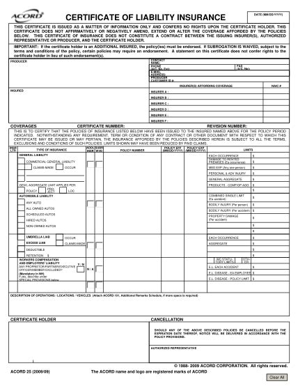 Acord 139 Fillable Form Printable Forms Free Online