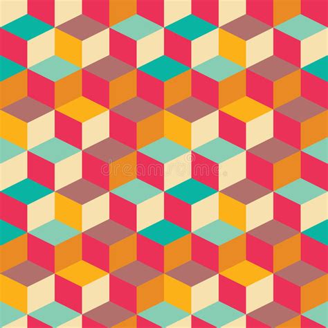 Geometric Seamless Pattern With Colorful Squares In Retro Design Stock