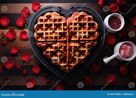 Making Waffles With Heart Shaped Waffle Iron Stock Photo Image Of