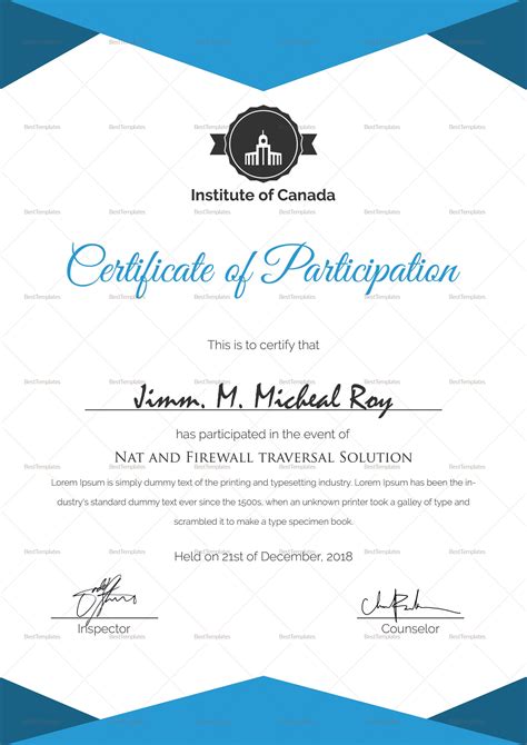 Printable Certificate Of Participation Template Printable Templates
