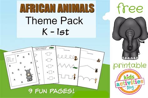 African Animals Printable Kindergarten Worksheet Pack