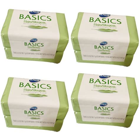 Dial Basics Hypoallergenic Soap 4 Count 8 Bars Total 32 Oz Each