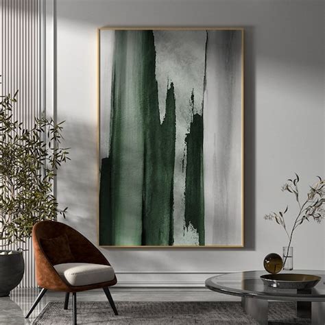 Large Green Abstract Painting Green And Grey Abstract Canvas Etsy