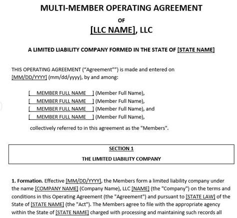 Multi Member Llc Operating Agreement Template Limited Liability Company