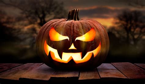 One Spooky Halloween Pumpkin Jack O Lantern With An Evil Face And