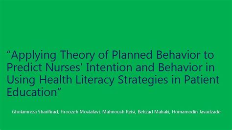Applying Theory Of Planned Behavior To Predict Nurses